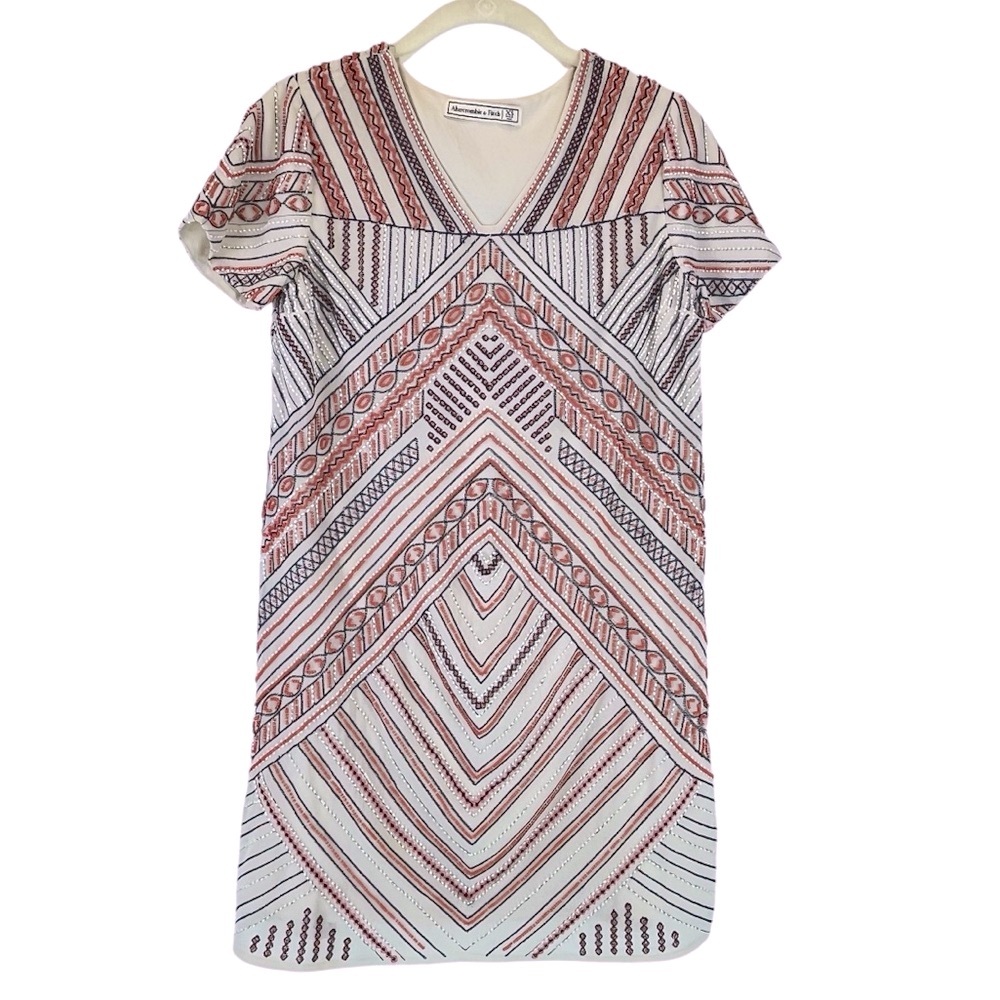 Abercrombie & Fitch Beaded Mini Dress Art Deco Pattern Embellished Sz XS